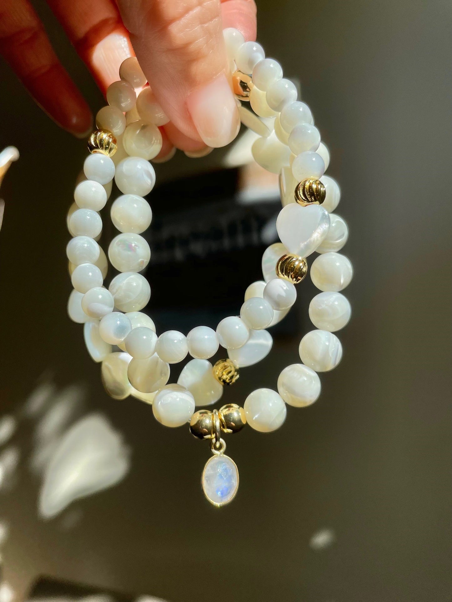 Mother of Pearl Bracelet with Moonstone Charm