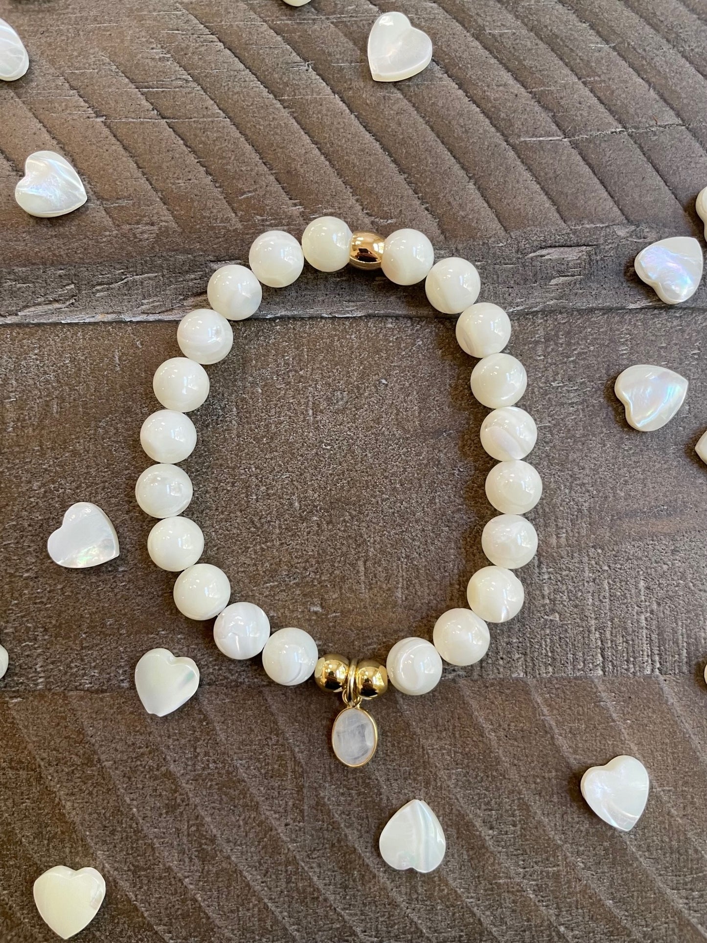 Mother of Pearl Bracelet with Moonstone Charm