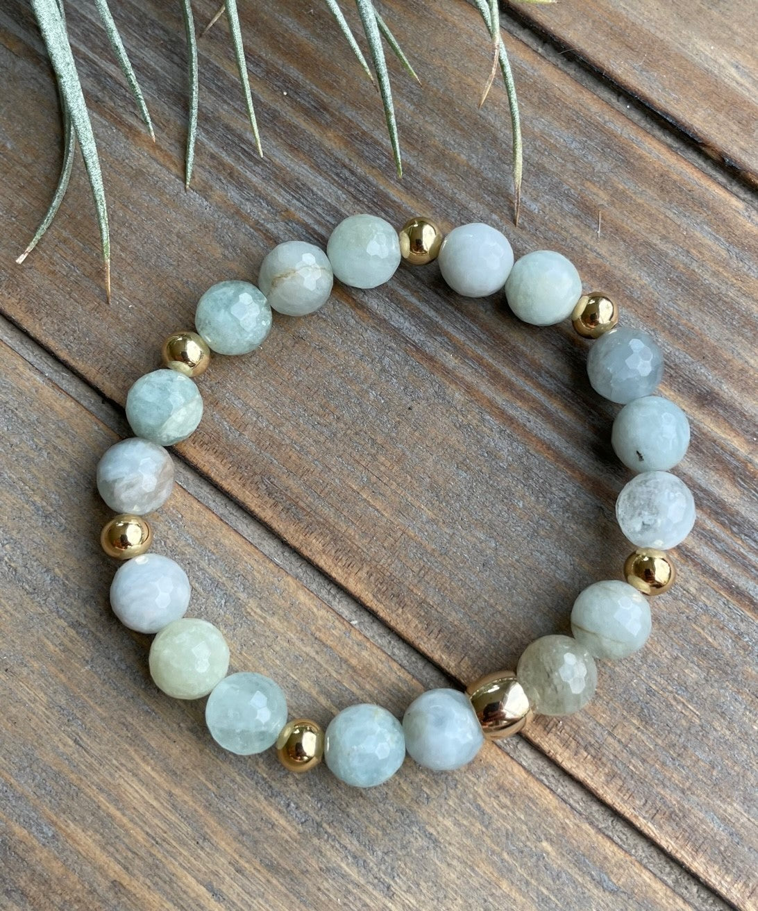 Aquamarine Faceted Round Bead Bracelet
