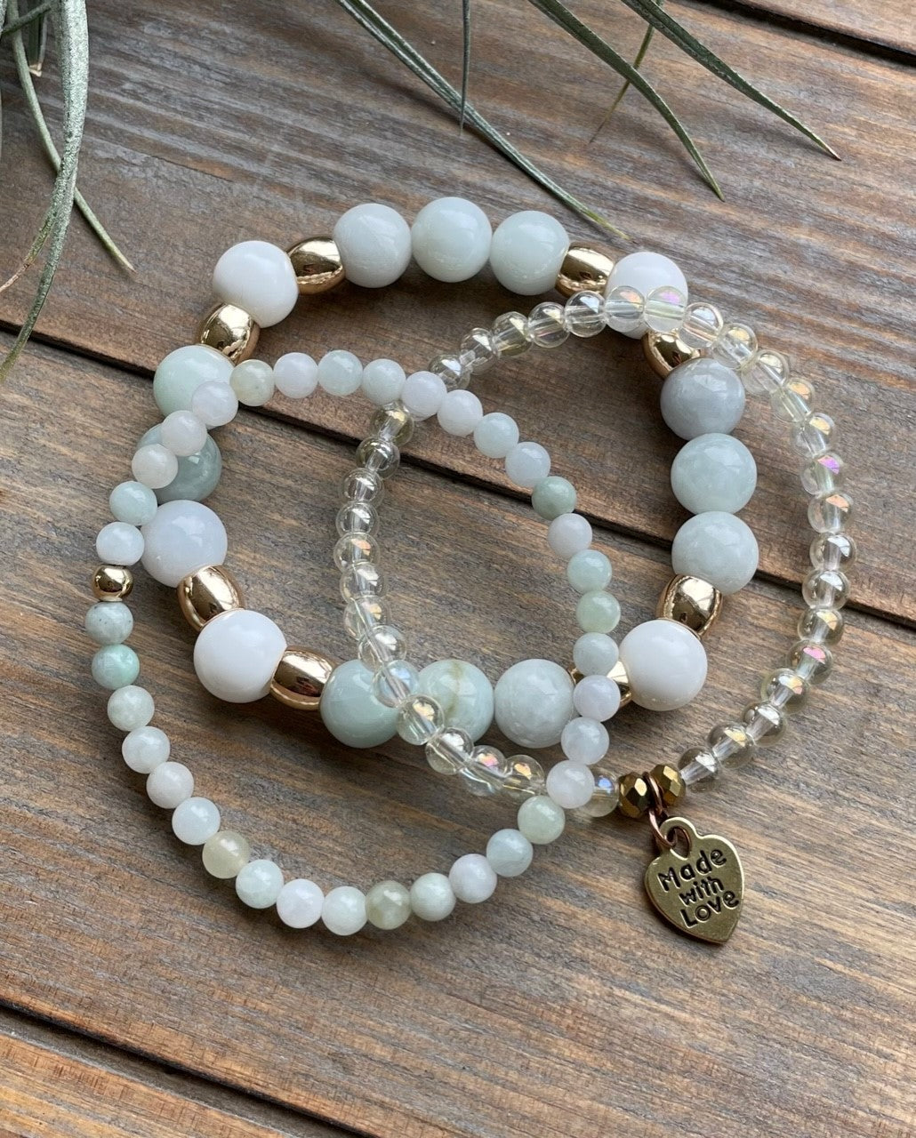 Burmese Jade and Shell 8mm Bead Bracelet