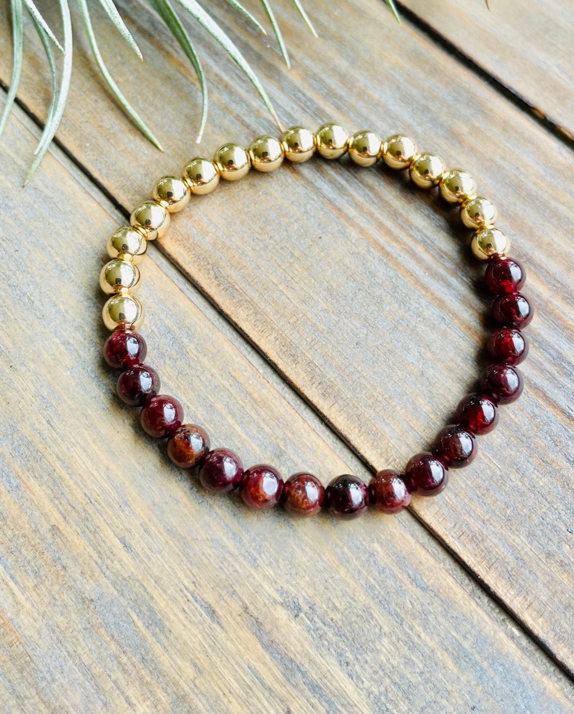 Garnet and Gold Classic Round Bead Bracelet