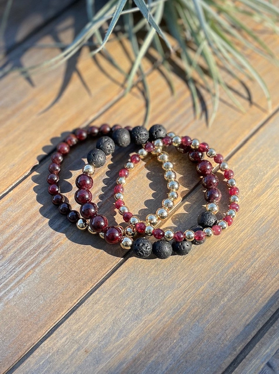 Garnet and Gold Classic Round Bead Bracelet