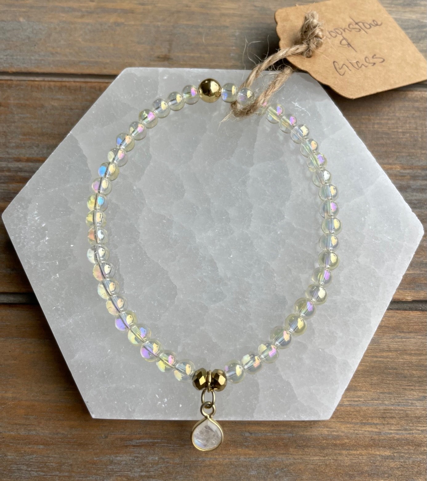 Dainty Glass Bracelet with Moonstone Charm