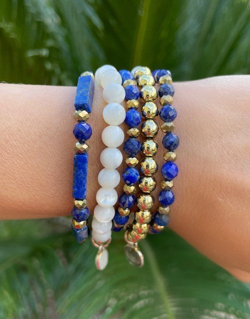 Lapis Lazuli Rectangles with Faceted Gold Bracelet