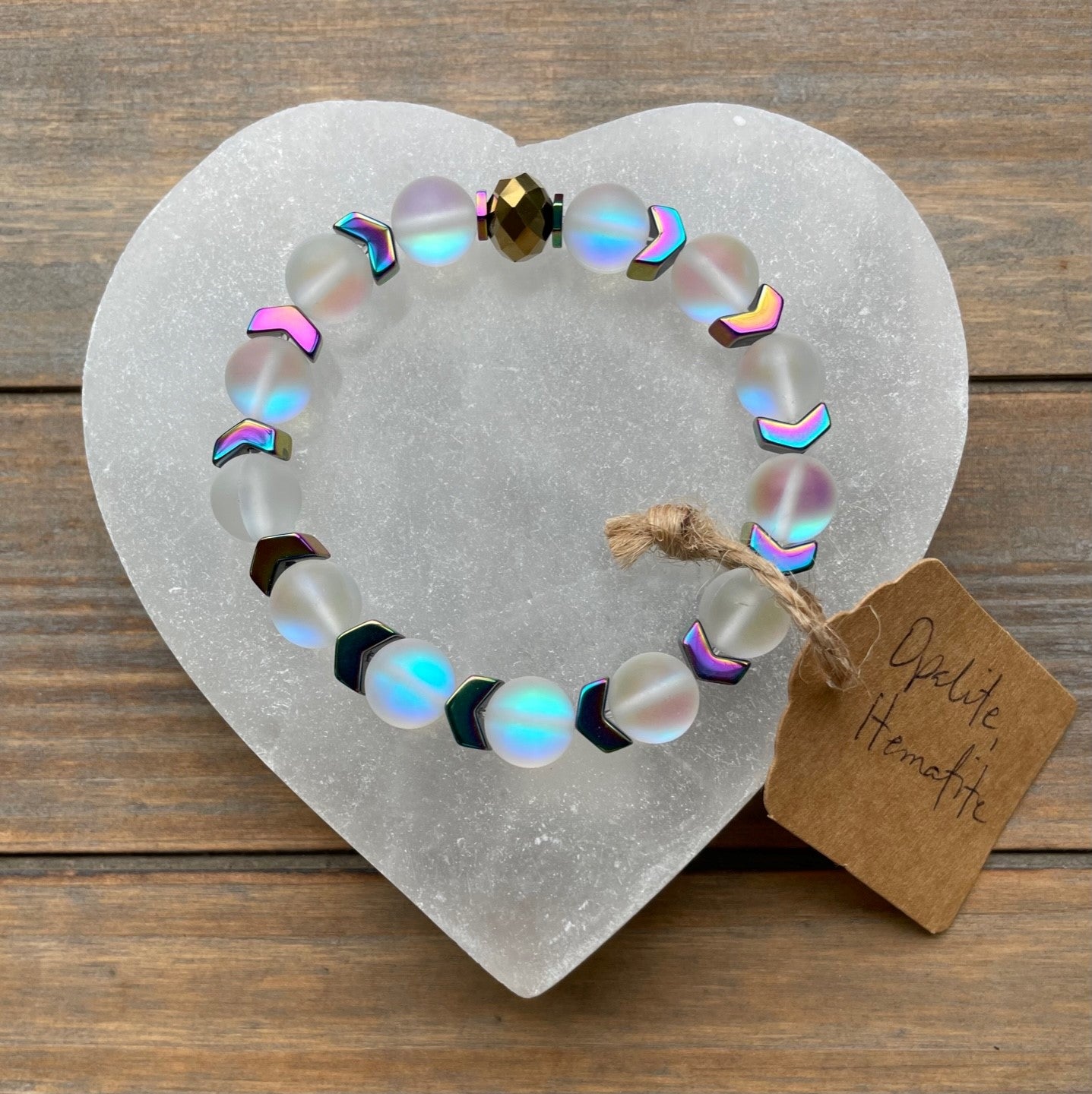 Opalite and Iridescent Hematite Chevron Bracelet