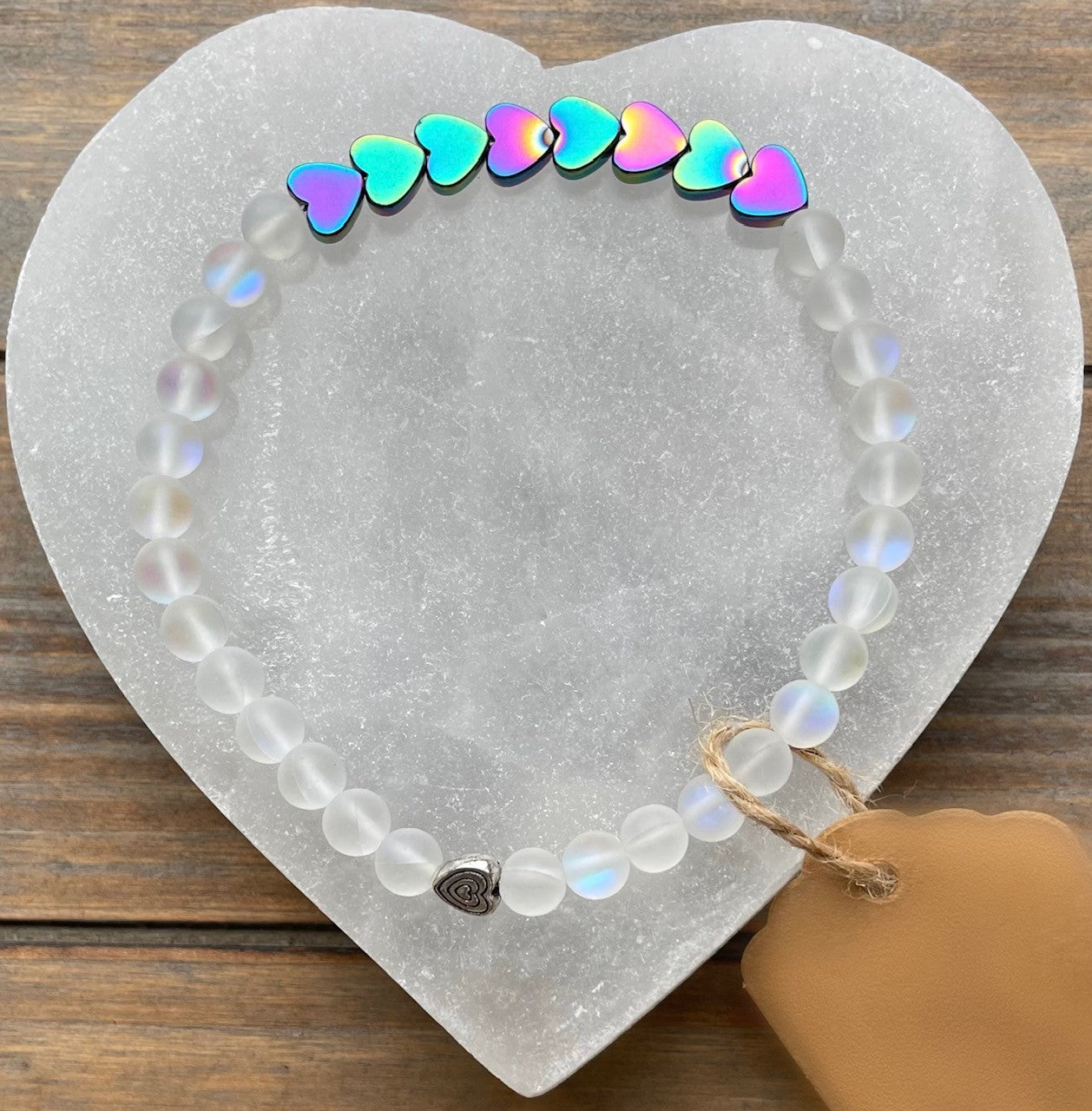 Opalite and Iridescent Hematite Hearts Bracelet