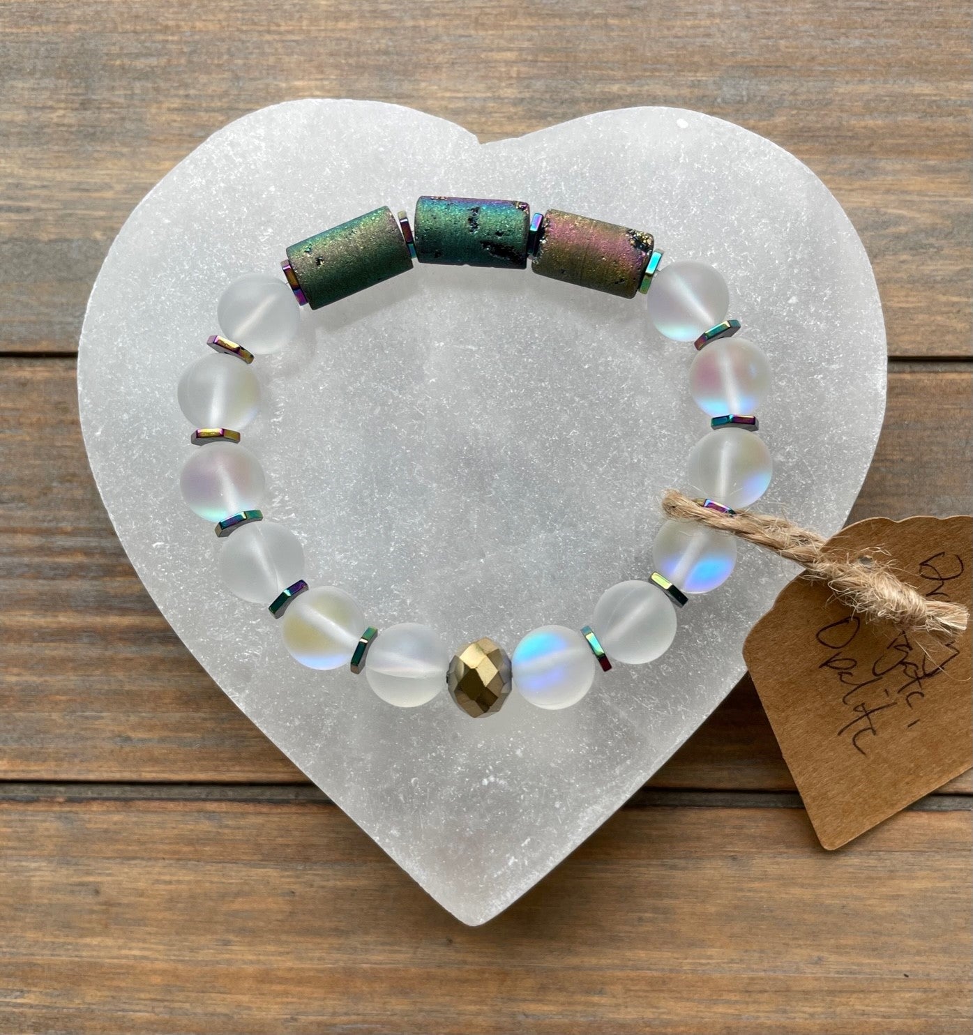 Opalite, Iridescent Hematite and Druzy Agate Bracelet
