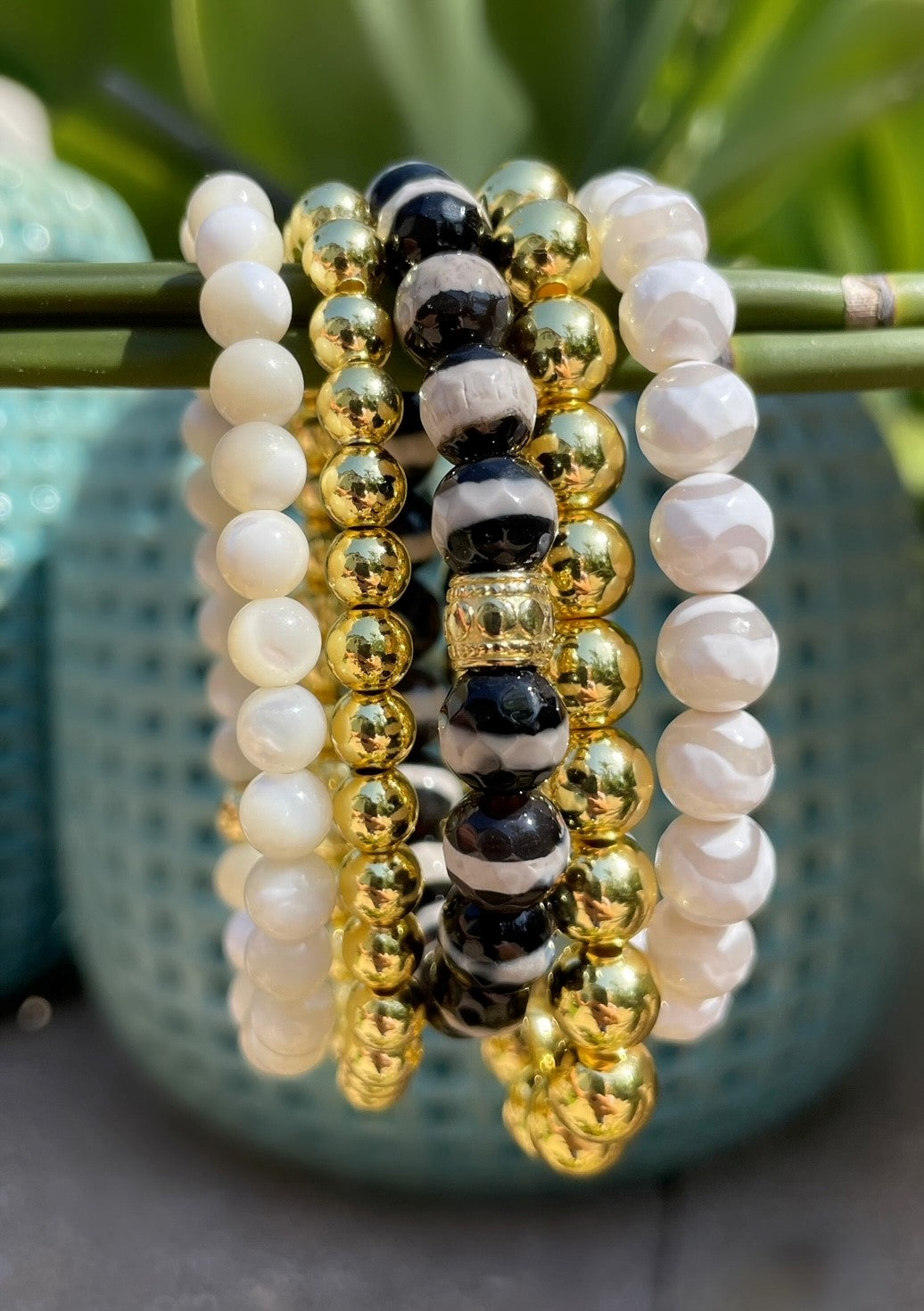 Tibetan Agate Black with White Stripes Bracelet