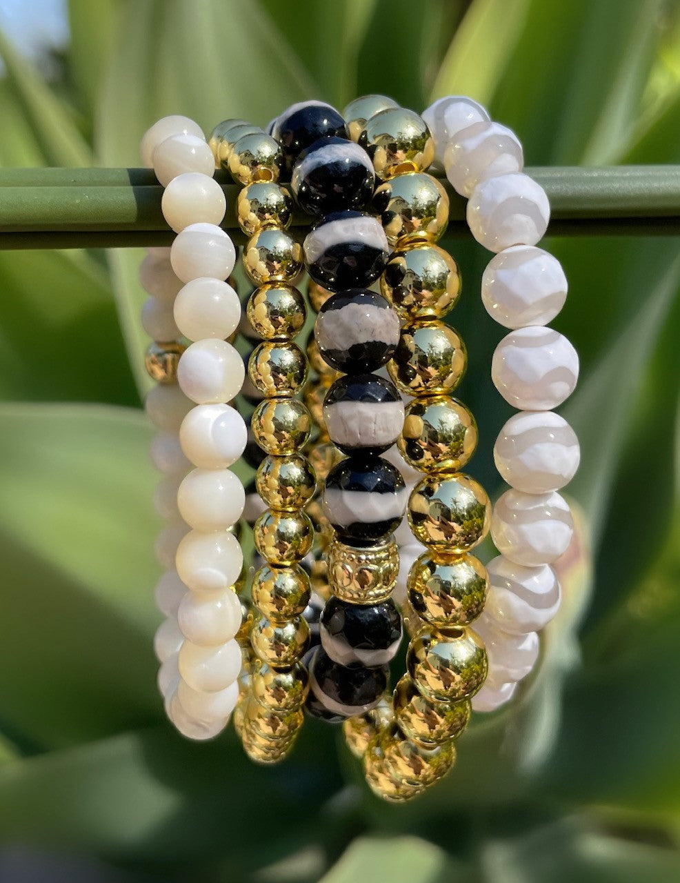 Tibetan Agate Black with White Stripes Bracelet