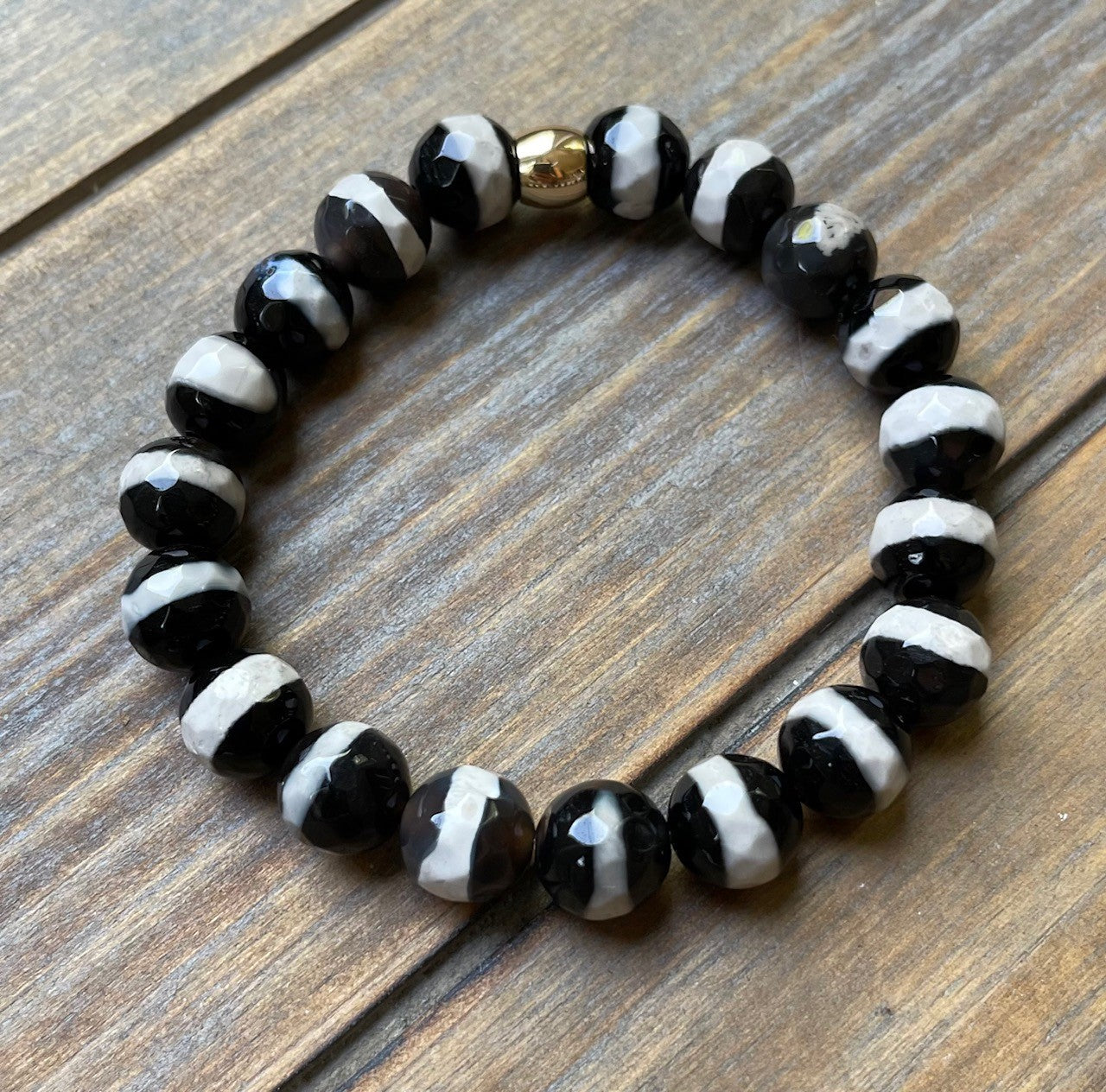 Tibetan Agate Black with White Stripes Bracelet