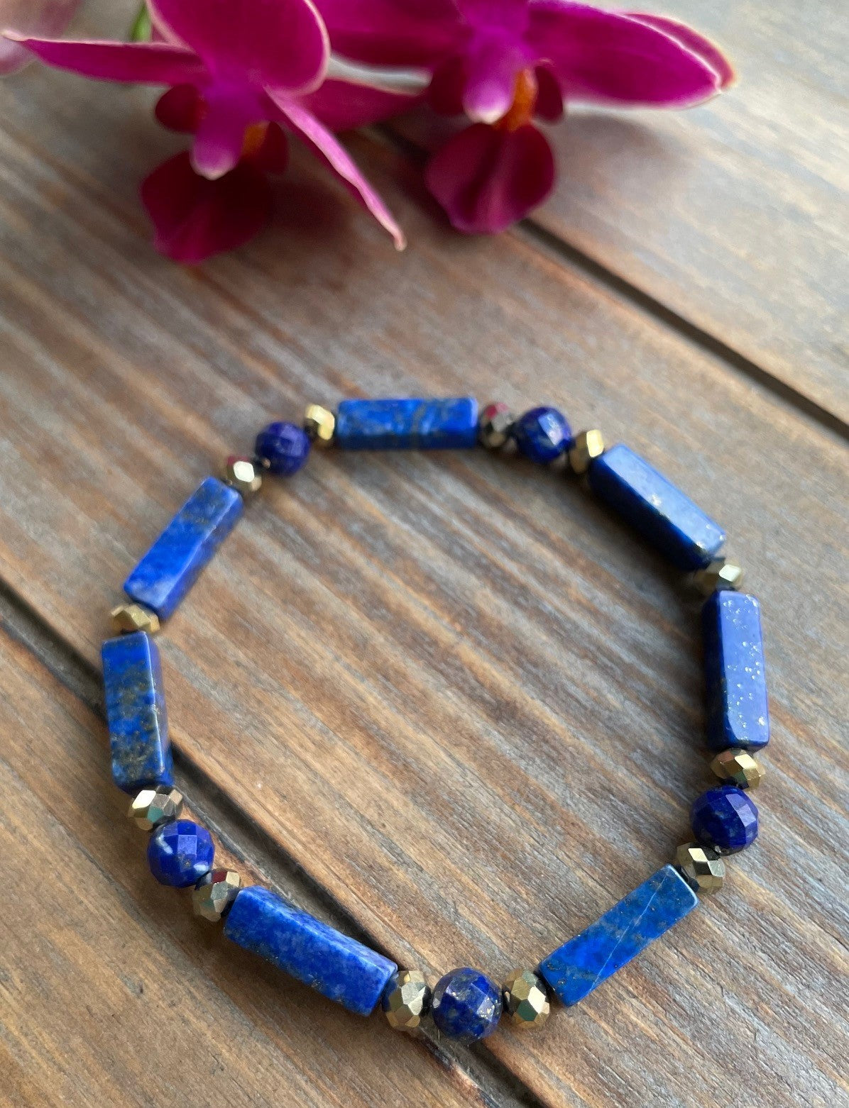 Lapis Lazuli Rectangles and Faceted Bracelet